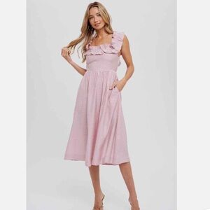 Blue Ivy Square Neck Pink Ruffle Midi Dress Size Medium Brand New with Tags